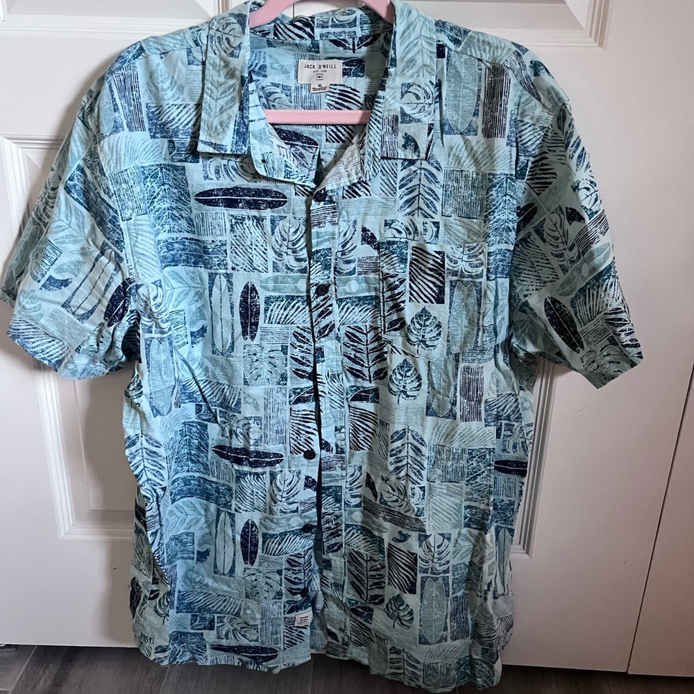 O'Neill Teal and Navy Leaf Print Men's Shirt